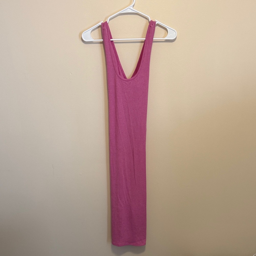Vici Magenta Ribbed Midi Tank Dress